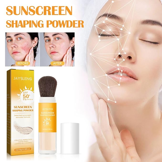 Mineral Powder Sunscreen, Powder Sunscreen for Face,Mineral SPF 50 PA+++ Sunscreen Powder,Long-Lasting Lightweight Breathable Sunscreen Power Brush