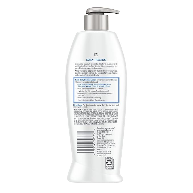 Curel Daily Healing Body Lotion for Dry Skin, Dermatologist Recommended Hydrating Body Lotion with Advanced Ceramides Complex, 3-13 Oz