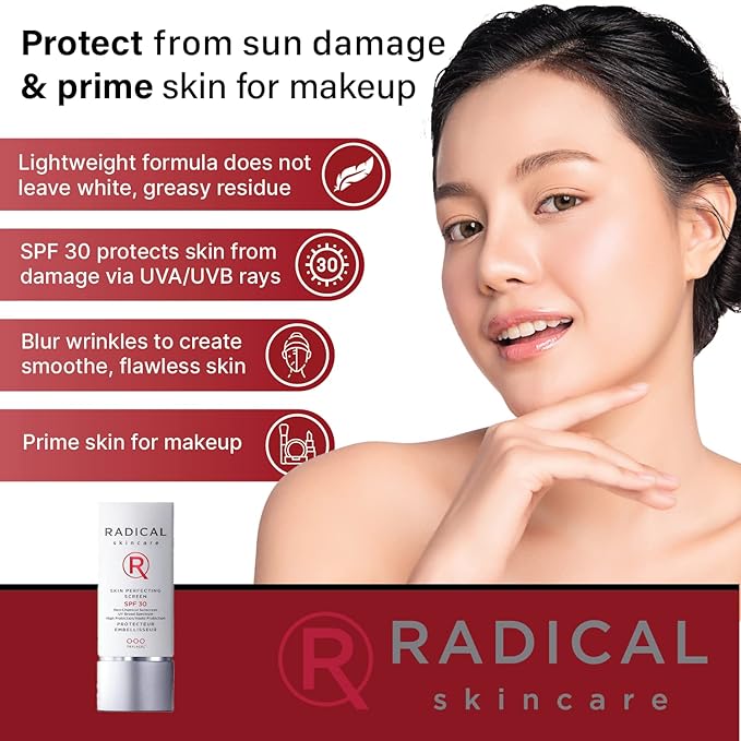 Radical Skincare Skin Perfecting Screen SPF 30 - Protects Against UVA/UVB Rays, Blurs Wrinkles, & Primes Makeup - For All Skin Types - Paraben & Cruelty Free - Clinically Proven (1.3 Fl Oz)