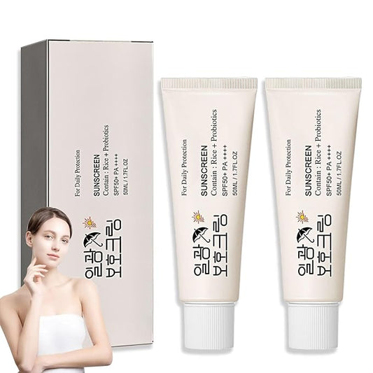 2PCS Korean Face Rice Sunscreen SPF 50+ PA++++,Moisturizing Facial Sunscreen Korean UV Defense and Skin Care for All Skin Types,Non-Greasy Korean Sunscreen Sun Screen Rice for Face and Body