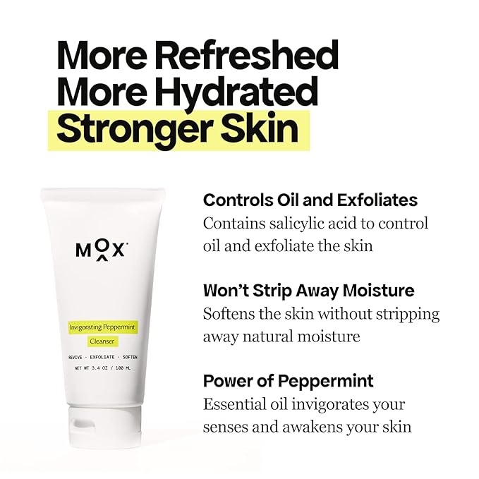 Mox Skincare Hydrating Mint Face Cleanser (3.4 oz) | Exfoliating Daily Face Wash | Unclog Pores with Salicylic Acid