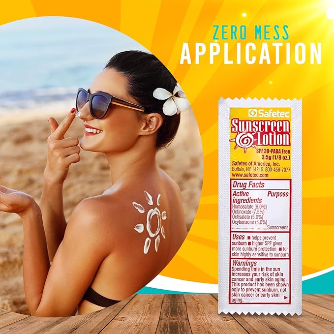 Sunscreen Lotion, SPF30 Protection and PABA Free, Individual Packets of Sunscreens (Pack of 100) – Travel Size Sun Screen for Outdoors, Bundled with reclosable Homesphere bag (100)