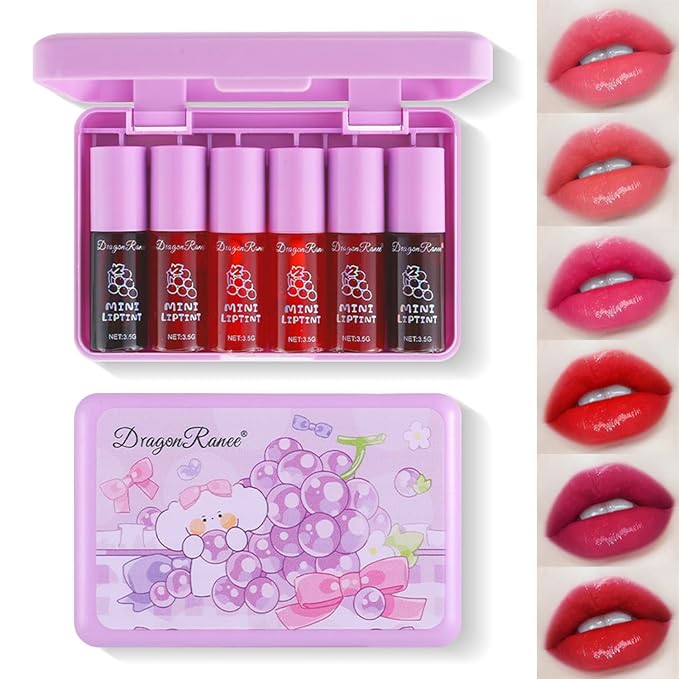 6 Colors Grapes Lip Tint Stain Set, Korean Lip