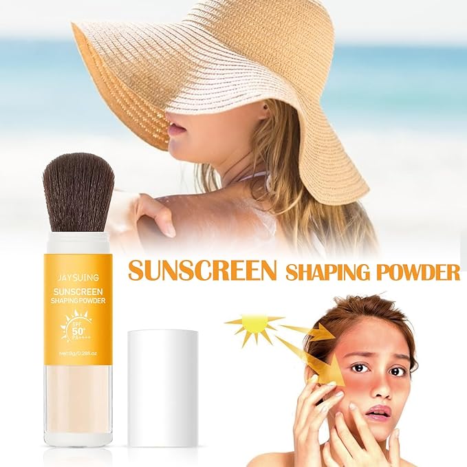 Mineral Powder Sunscreen, Powder Sunscreen for Face,Mineral SPF 50 PA+++ Sunscreen Powder,Long-Lasting Lightweight Breathable Sunscreen Power Brush