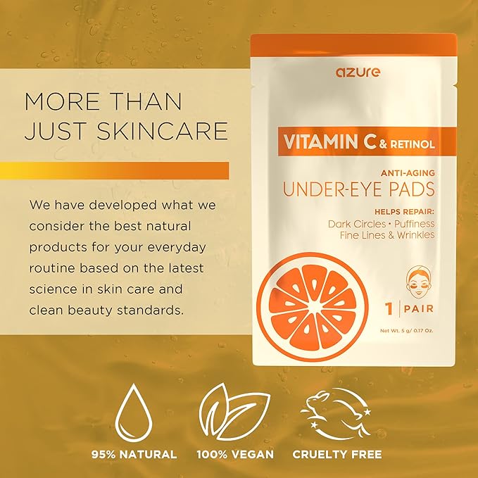 Azure Cosmetics Vitamin C Under Eye Pads - Anti Aging, Lifting & Moisturizing Eye Mask Patches - Reduces Fine Lines, Wrinkles, Dark Circles & Puffiness - Skin Care Made in Korea - 5 Pairs