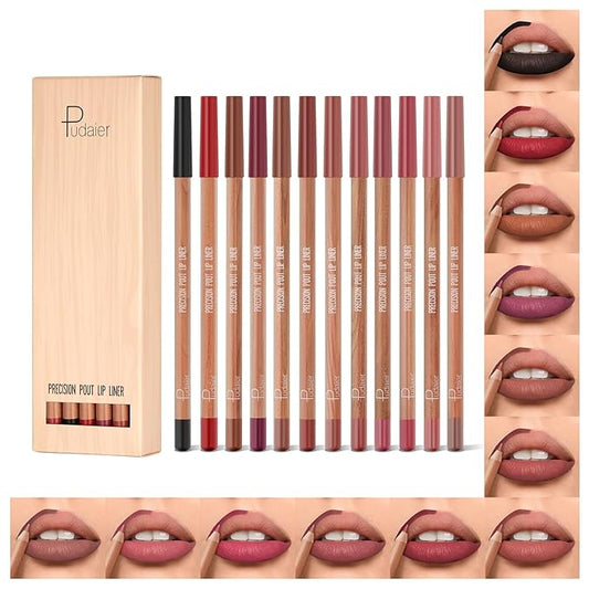 Lip Liner Set, 12Pcs Pure Natural Oak Brown Lip