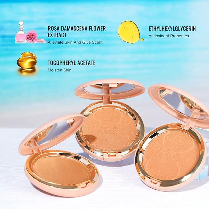 Oulac Shimmer Bronzer Powder Face Makeup with Mirror Cruelty-Free B02