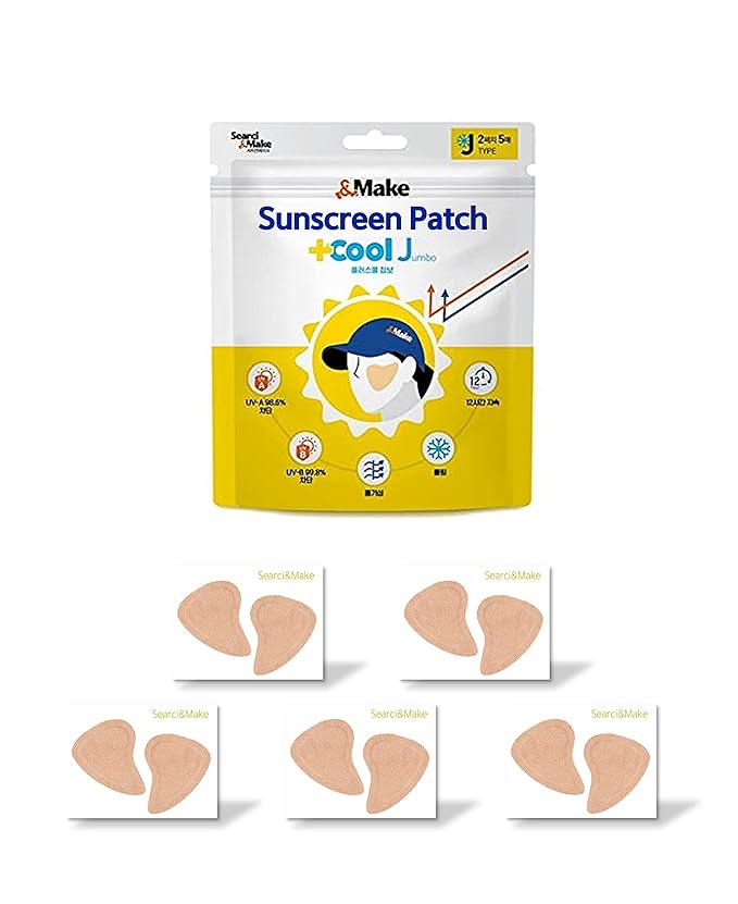 Searci&Make 99.8% sunscreen patch Hydro Cool Jumbo size, golf accessories gifts Sun Protection UV facial face tape (Cool J)