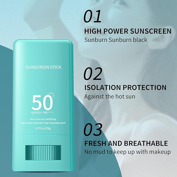 Sunscreen Stick SPF 50, Face Sunscreen Stick Broad Spectrum UVA/UVB Protection, Lightweight Sunscreen Non Greasy, Waterproof Long Lasting Sunblock Stick, Solid Sunscreen Stick for Travel