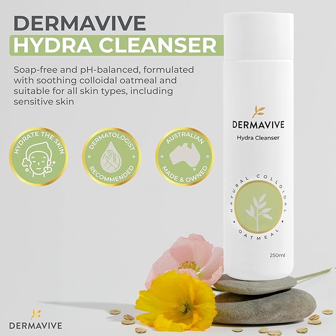 Gentle Facial Cleanser for Women & Men (8.45 oz) | Dermavive Deep Cleansing Hydra Cleanser Face Wash for Dry Skin, All Skin Types | Refreshing Non-Irritating Hydrating Facial Wash Daily Face Cleanser