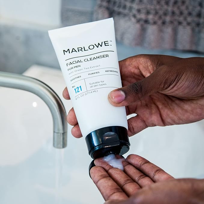 MARLOWE. No. 121 Facial Cleanser 6 oz, Daily Mens Face Wash with Natural Extracts & Antioxidants, Soothes, Purifies, Refreshes, Thick Lather, Fresh Woodsy Scent