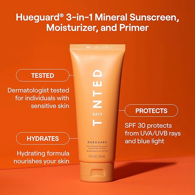 Live Tinted Hueguard® Jumbo 3-in-1 Mineral Sunscreen, Moisturizer, & Primer for Face and Body - Hydrate and Protect the Skin Year Round - SPF 30 to Protect Against UVA/UVB Rays, 5 Fl Oz