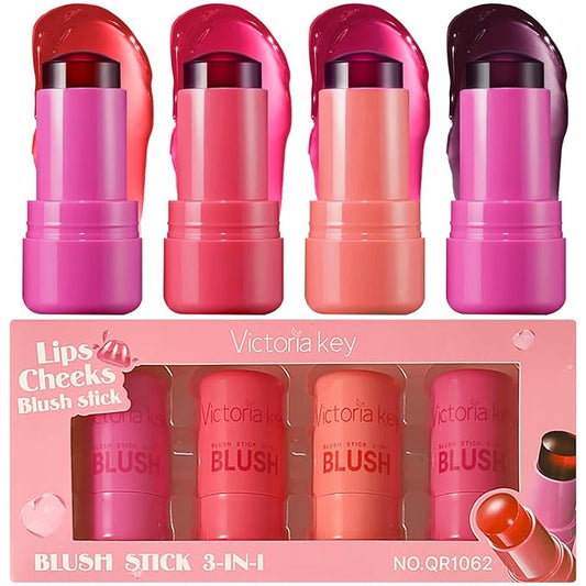 4 Pcs Jelly Blush Stick,Sheer Lip & Cheek Makeup Blush