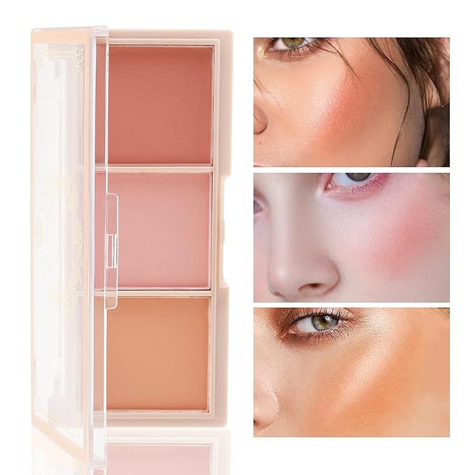 Boobeen 3 Color Blush Palette, Matte Pink Blusher, Smooth