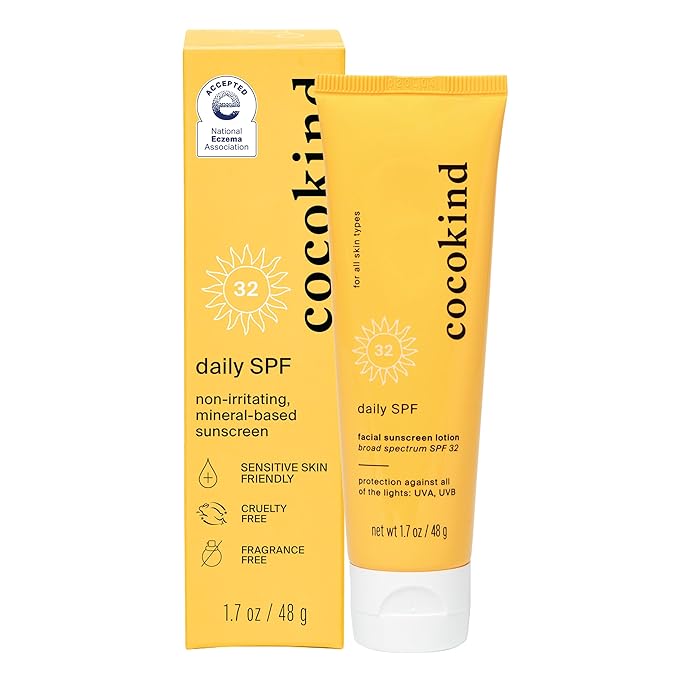 Cocokind Daily SPF, Face Sunscreen, Mineral Sunscreen with Zinc Oxide, Unscented, Reef Safe Sunscreen with SPF 32 Protection