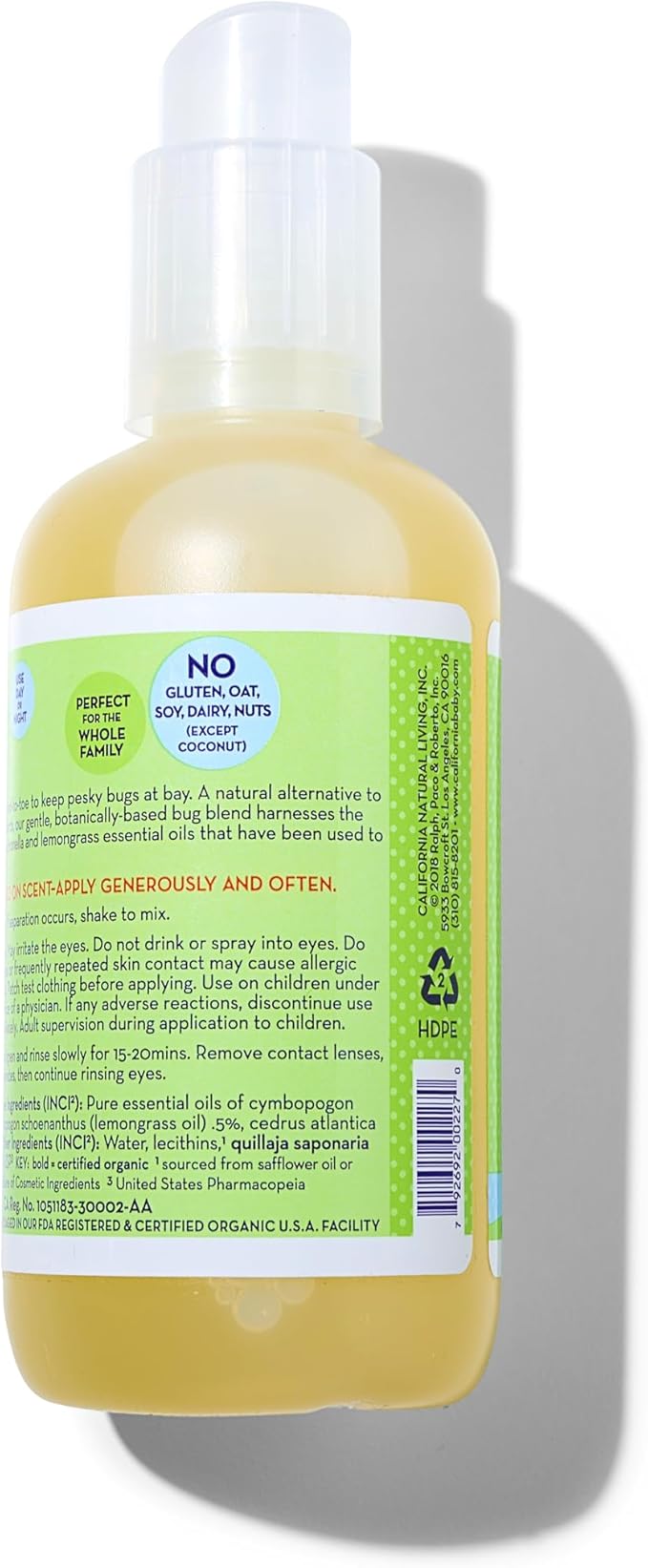 California Baby Natural Bug Repellent Spray | Citronella & Lemongrass Bug Spray | DEET-Free | Repels Mosquitoes | Allergy Friendly | Great Smell | Baby & Adult Insect Repellent Spray | 192 mL / 6.5oz