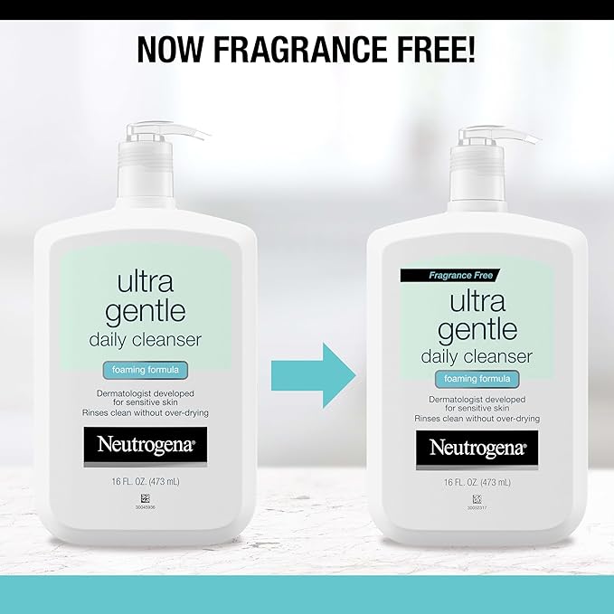 Neutrogena Fragrance Free Ultra Gentle Foaming Daily Cleanser, Hydrating Face Wash for Sensitive Skin, Removes Makeup & Gently Cleanses Without Over Drying, Hypoallergenic, 16 fl. oz