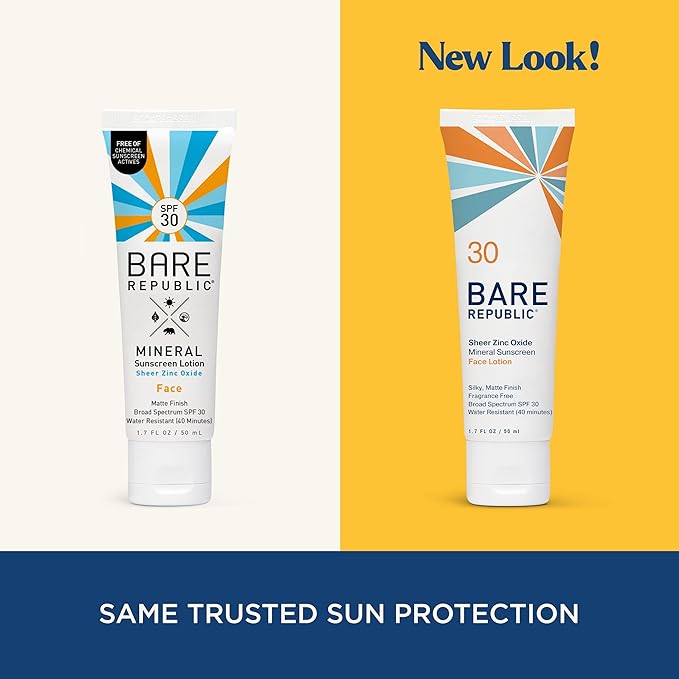 Bare Republic Mineral Matte Sunscreen SPF 30 Sunblock Face Lotion, Sheer and Light Finish, 1.7 Fl Oz