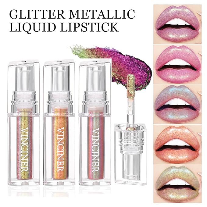 Glitter Liquid Lipstick Chameleon Eyeshadow Waterproof Long Lasting Diamond Shimmer Glitter Lipstick,Multi-Dimensional Eye Looks, High Pigmented Non-stick Cup Lipstick Party(04#)