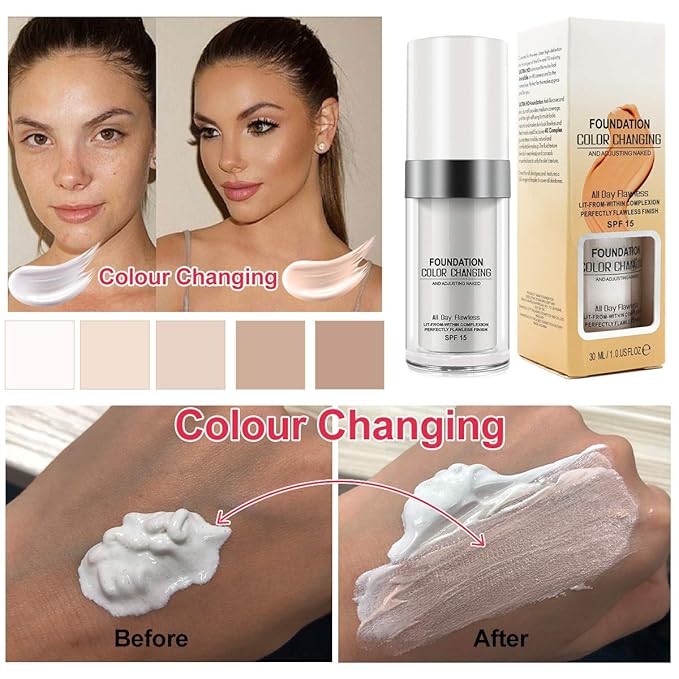 Flawless Colour Changing Warm Skin Tone Foundation,Naturally Blends Face 30ML