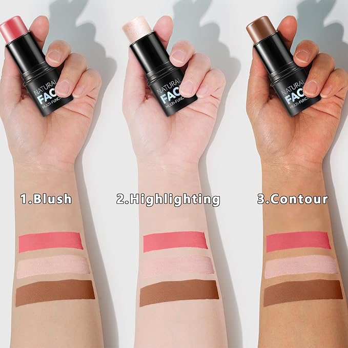 3 Pcs Contour Stick, Highlighter Stick, Blush Stick,