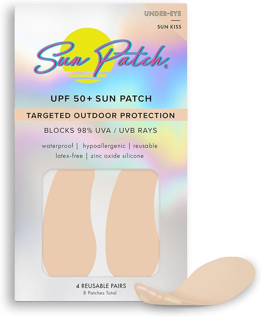 Reusable Under Eye Sunblock Patches, 100% Silicone Sunscreen Under Eye Patches for UV Protection, Face Stickers with UPF 50, 1 Pack/4 Pairs, Sunkiss (Nude) (Golf, Surf, Swim, Ski & Snow)