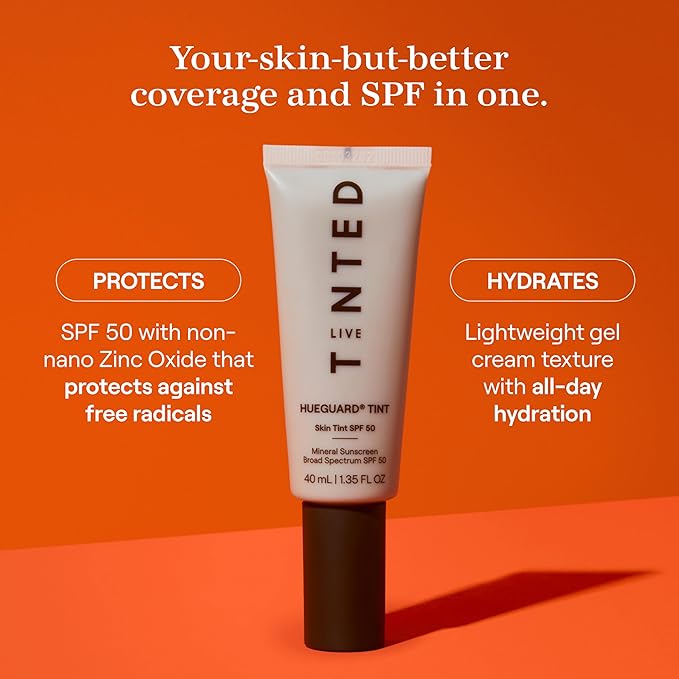 Live Tinted Hueguard Skin Tint SPF 50 - Tinted Mineral Sunscreen with Light-Medium Buildable Coverage With a Hydrating and Radiant Finish - Water and Sweat Resistant, 1.35 fl oz - Shade 06