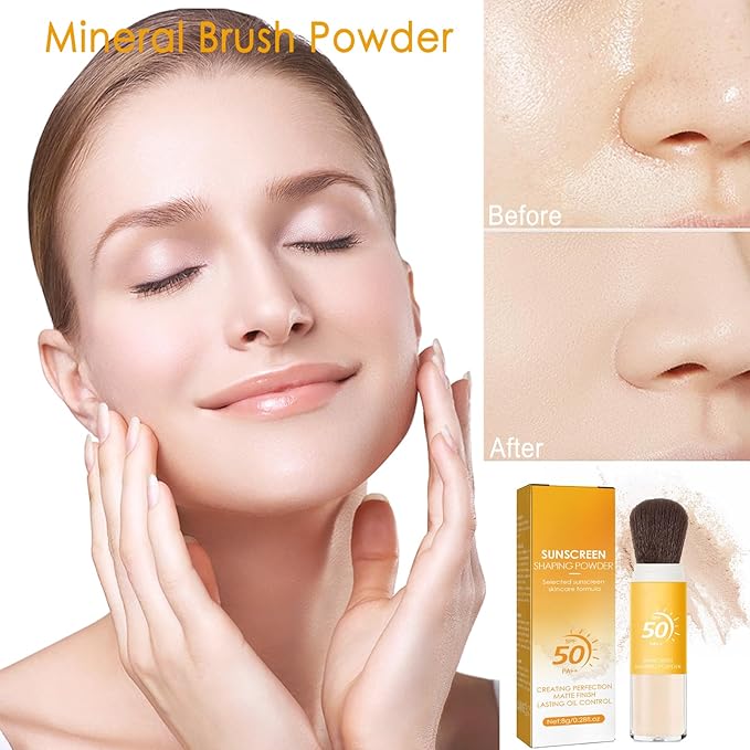 Mineral Sunscreen Setting Powder, Natural Translucent Mineral Brush All Skin