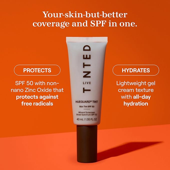 Live Tinted Hueguard Skin Tint SPF 50 - Tinted Mineral Sunscreen with Light-Medium Buildable Coverage With a Hydrating and Radiant Finish - Water and Sweat Resistant, 1.35 fl oz - Shade 04