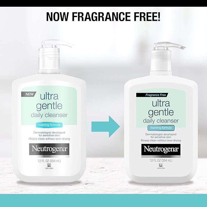 Neutrogena Fragrance Free Ultra Gentle Foaming Daily Cleanser, Hydrating Face Wash for Sensitive Skin, Removes Makeup & Gently Cleanses Without Over Drying, Hypoallergenic, 12 fl. oz
