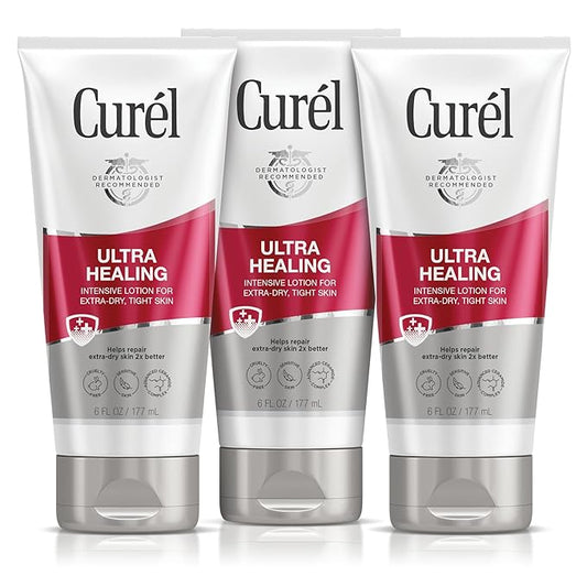 Curel Ultra Healing Intensive Fragrance-Free Lotion For Extra-Dry Skin, Dermatologist Recommended, Ideal for Sensitive Skin, Cruelty Free, Paraben Free, 3-6 Oz