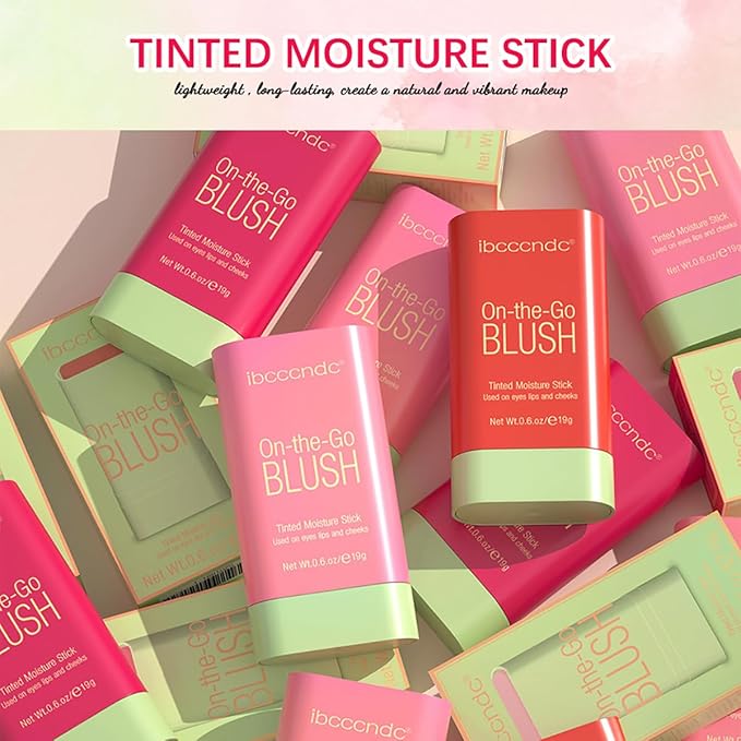 Multi-Use Makeup Blush Stick, Tinted Solid Moisturizer On-the-Go Hot Red)