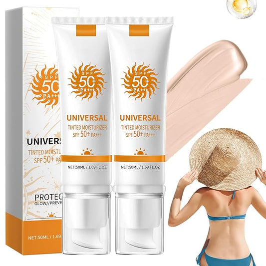 Tinted Sunscreen for Face SPF 50,Universal Protector Solar Con Color,Face Sunscreen Moisturizer,Hydrating Sun Essence Face Sunscreen Hydrating,No Sticky | Travel Size Sunscreen(2PCS)