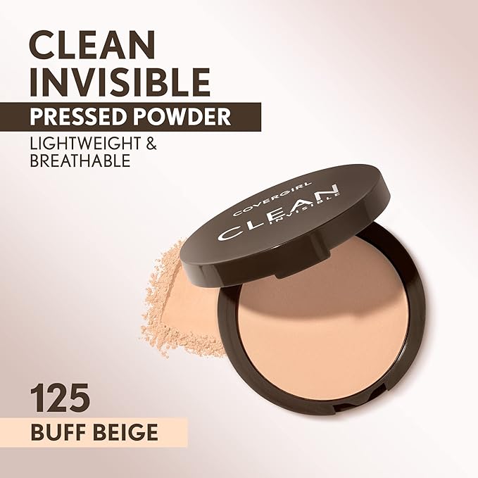 Covergirl Clean Invisible Pressed Powder, Lightweight, Breathable, Vegan Beige 125, 0.38oz