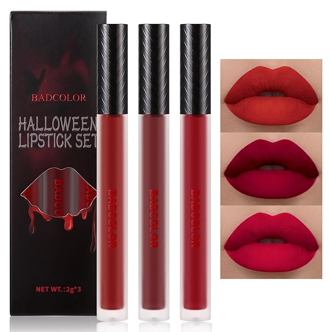 3 Colors Red Matte Liquid Lipstick Set, Burgundy Lipstick