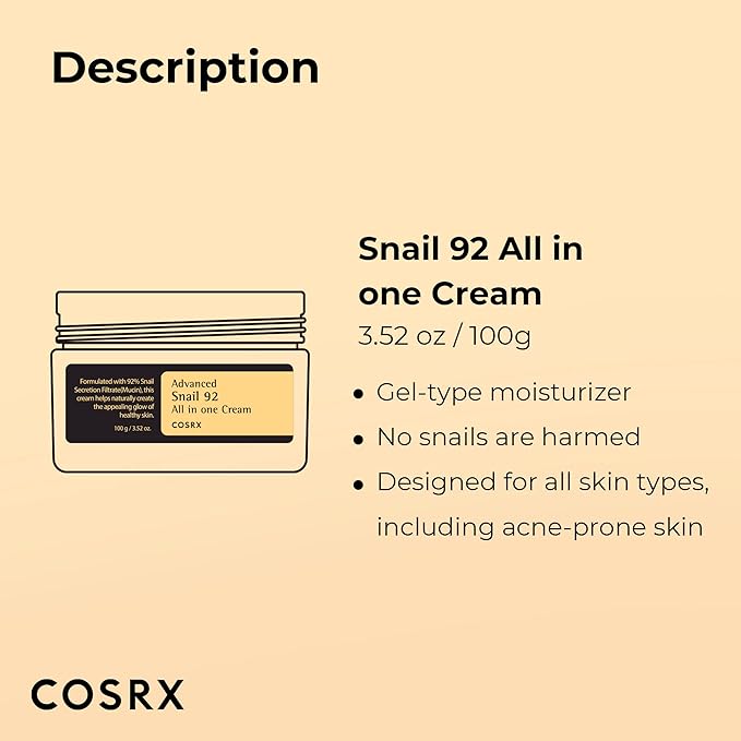 COSRX Snail Mucin 92% Repair Cream, Daily Face