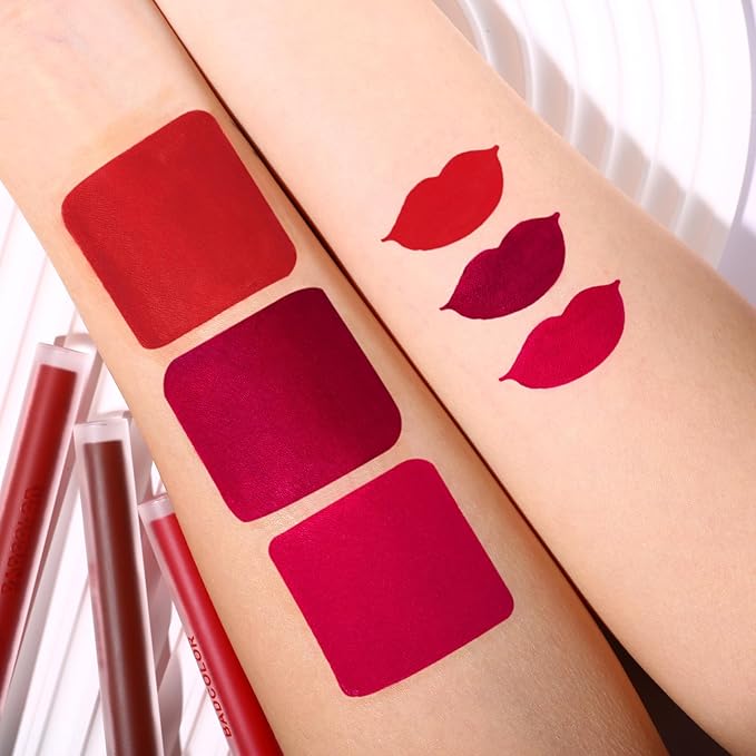 3 Colors Red Matte Liquid Lipstick Set, Burgundy Lipstick