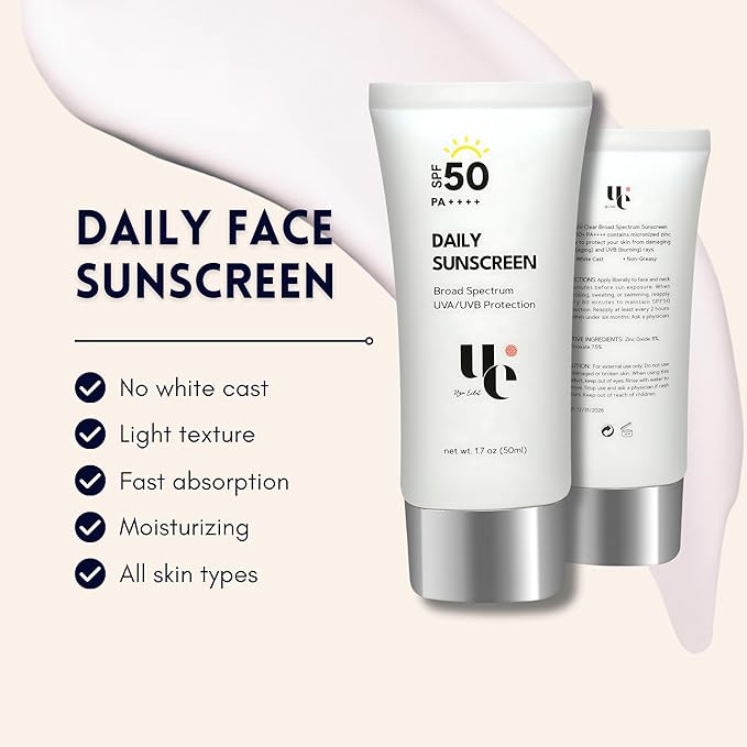 UV Clear SPF 50 Sunscreen with Zinc Oxide, UVA and UVB Protection, Broad Spectrum, Non-Greasy, No White- Cast, Soothing, Water Resistant, TSA Friendly, 1.7 oz