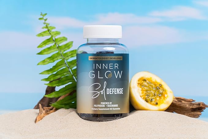 Inner Glow Sol Defense Gummies - Dermatologist and Plastic Surgeon developed to fight photoaging, Polypodium Leucotomos and Niacinamide