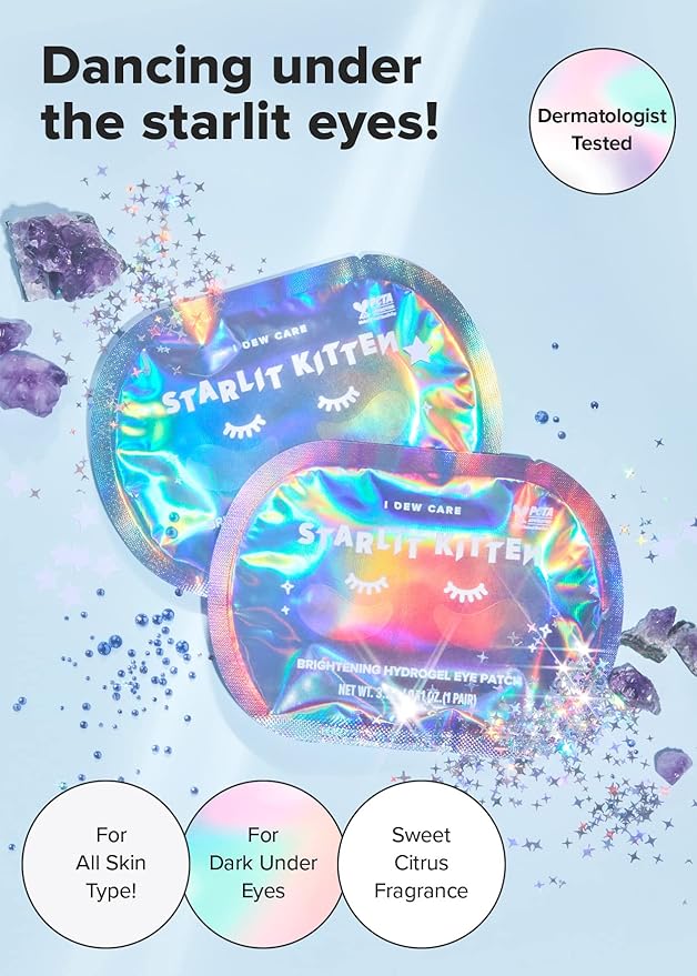 I DEW CARE Hydrogel Eye Patch - Starlit Kitten, 5 EA + Lip Oil Gloss - Glow Easy, 0.12 Fl Oz Bundle