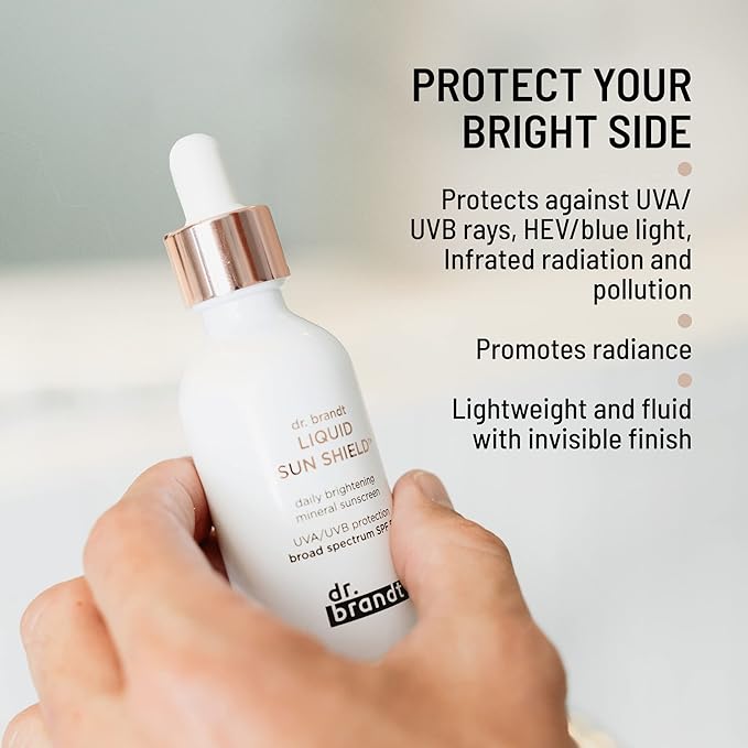 Dr. Brandt Bright This Way Liquid Sun Shield SPF 50-100% Mineral Lightweight Sunscreen Lotion - Protection Against UVA/UVB, HEV/Blue Light, Infrared and Pollution - 1.7 fl oz / 50 ml