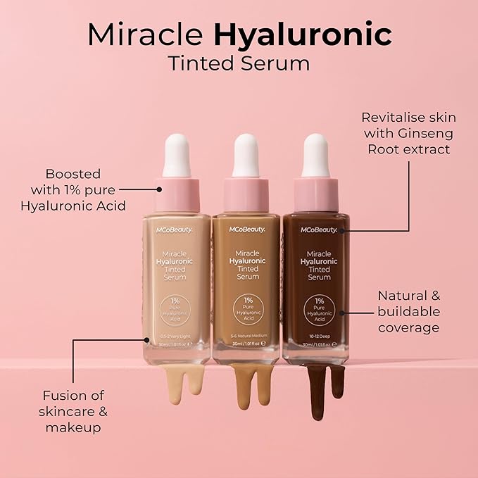 MCoBeauty Miracle Hyaluronic Tinted Serum, 5-6 Medium/Tan, Hydration Free Cosmetics