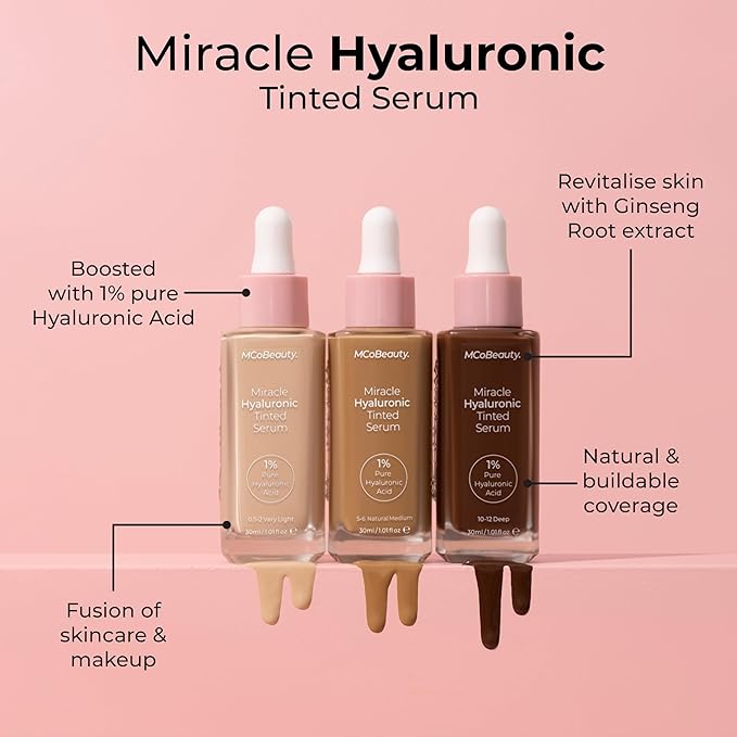 MCoBeauty Miracle Hyaluronic Tinted Serum, 4-5 Medium, Hydration Free Cosmetics