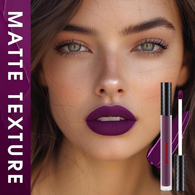 3 Colors Matte Liquid Lipstick Set, Purple Burgundy Lipstick