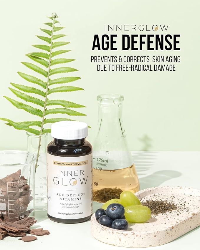 Inner Glow Age Defense Vitamins - Dermatologist and Plastic Surgeon Developed to Fight photoaging and Melasma, Polypodium Leucotomos and Pycnogenol