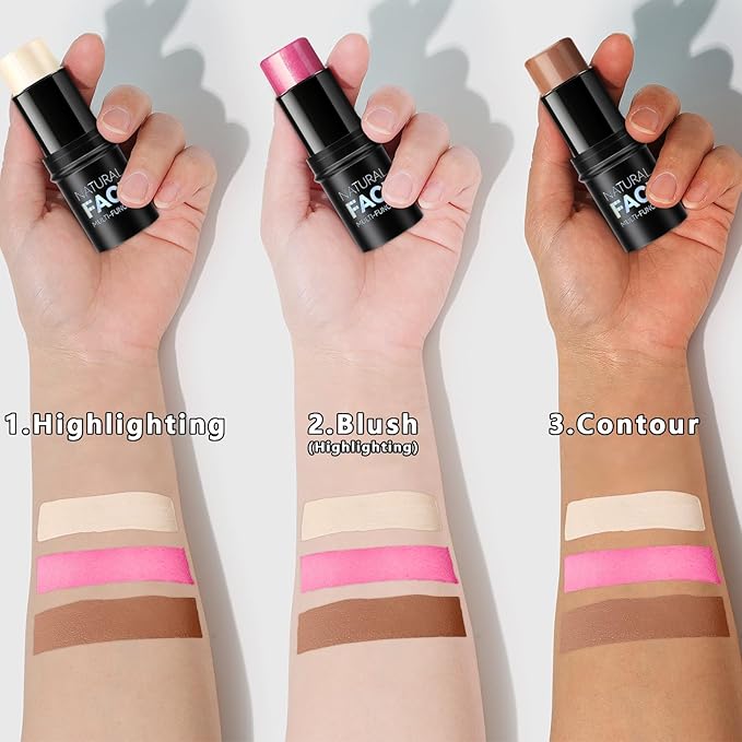 3 Pcs Contour Stick, Highlighter Stick, Blush Stick,