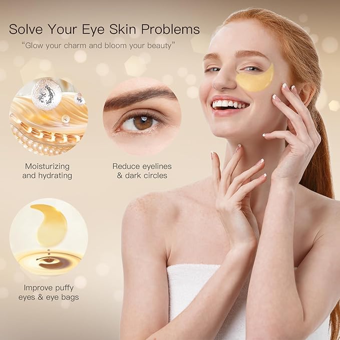 Under Eye Patches (24K Gold, 60PCS) - Under Eye Mask for Puffy Eyes, Fine lines, Dark Circles and Puffiness, Collagen Skin Care Products