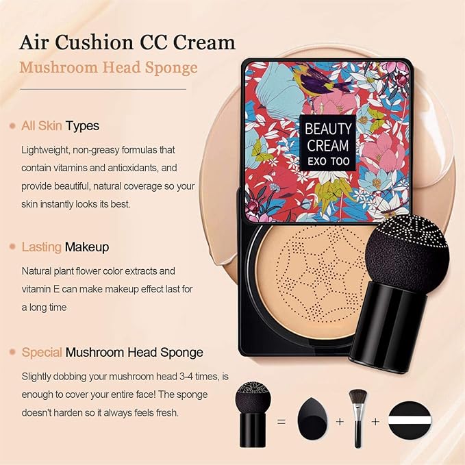 Mushroom Head Air Cushion CC Cream Foundation,Beauty Cream Sponges (Natural)