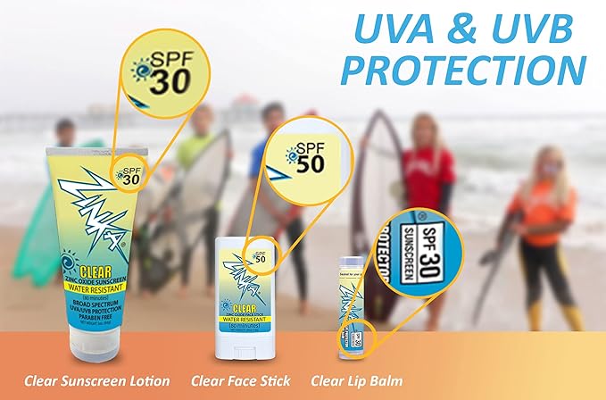 Zinka Sunny Days Personal Pack - SPF 30/50 - UVA & UVB Sunscreen Protection for Face, Body, Lips - Water Resistant, Oil Free, No Parabens (Nosecoat, Lotion, Face Stick, Lip Balm)