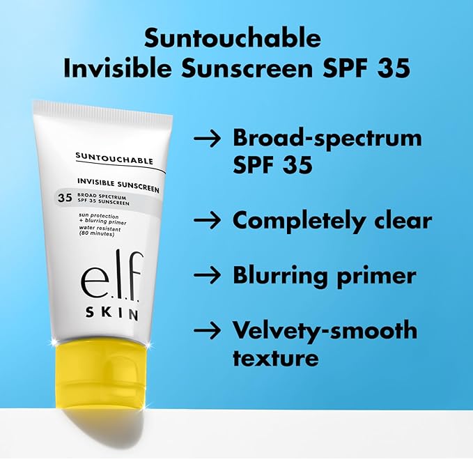 e.l.f. SKIN Suntouchable Invisible SPF 35, Lightweight, Gel-based Sunscreen For A Smooth Complexion, Doubles As A Makeup Primer, Vegan & Cruelty-Free, Packaging May Vary